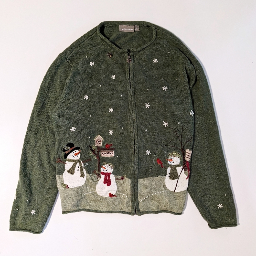 Croft & Barrow Green Snowman Christmas sweater